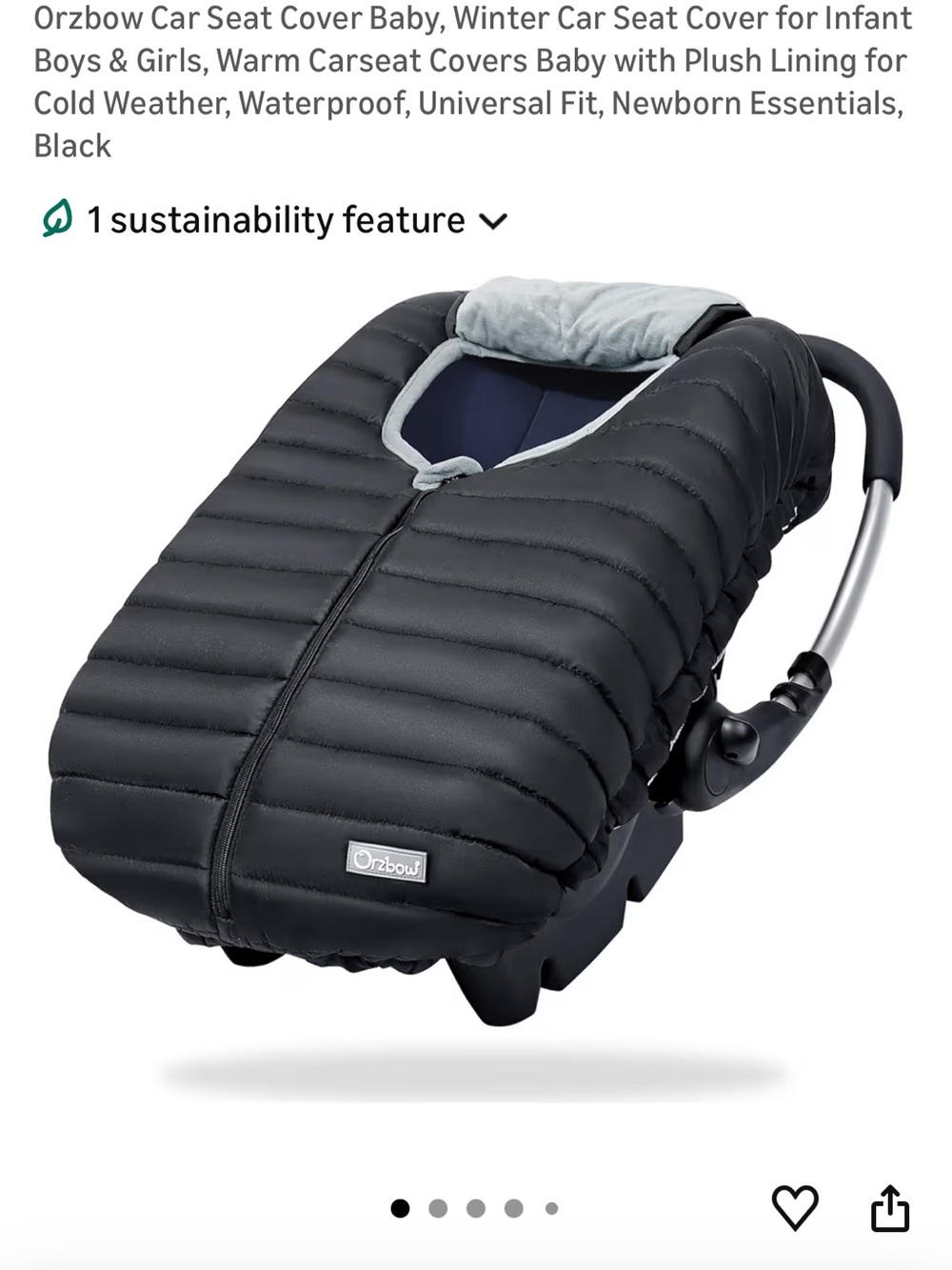 Infant winter Car Seat Cover - Black